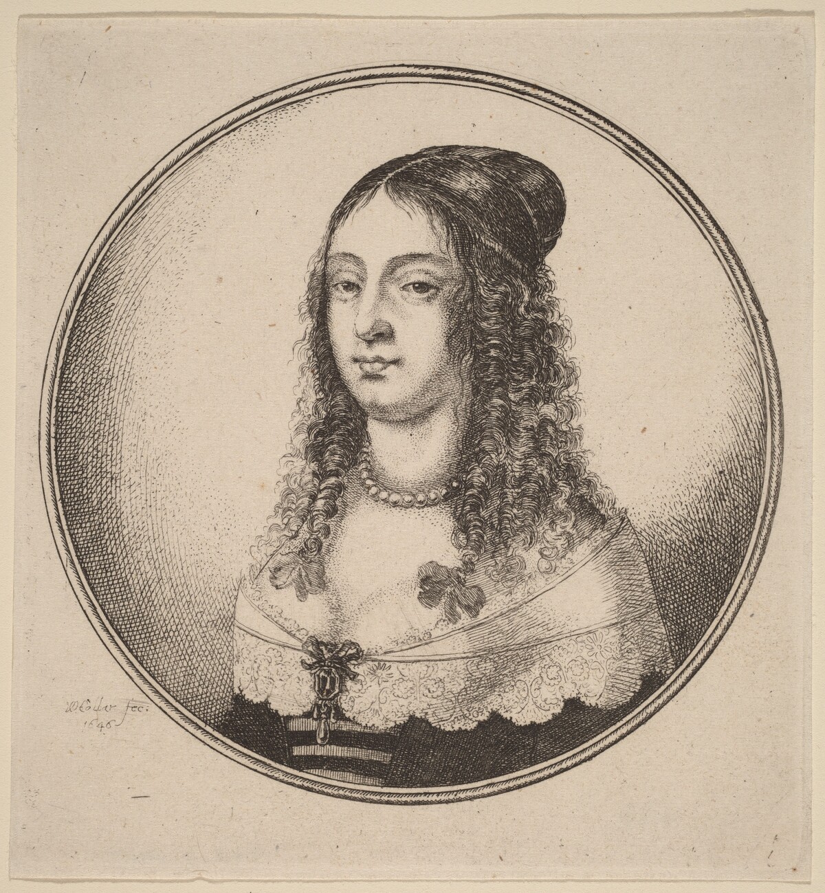 Lady with Ribbons on Curls by Wenceslaus Hollar