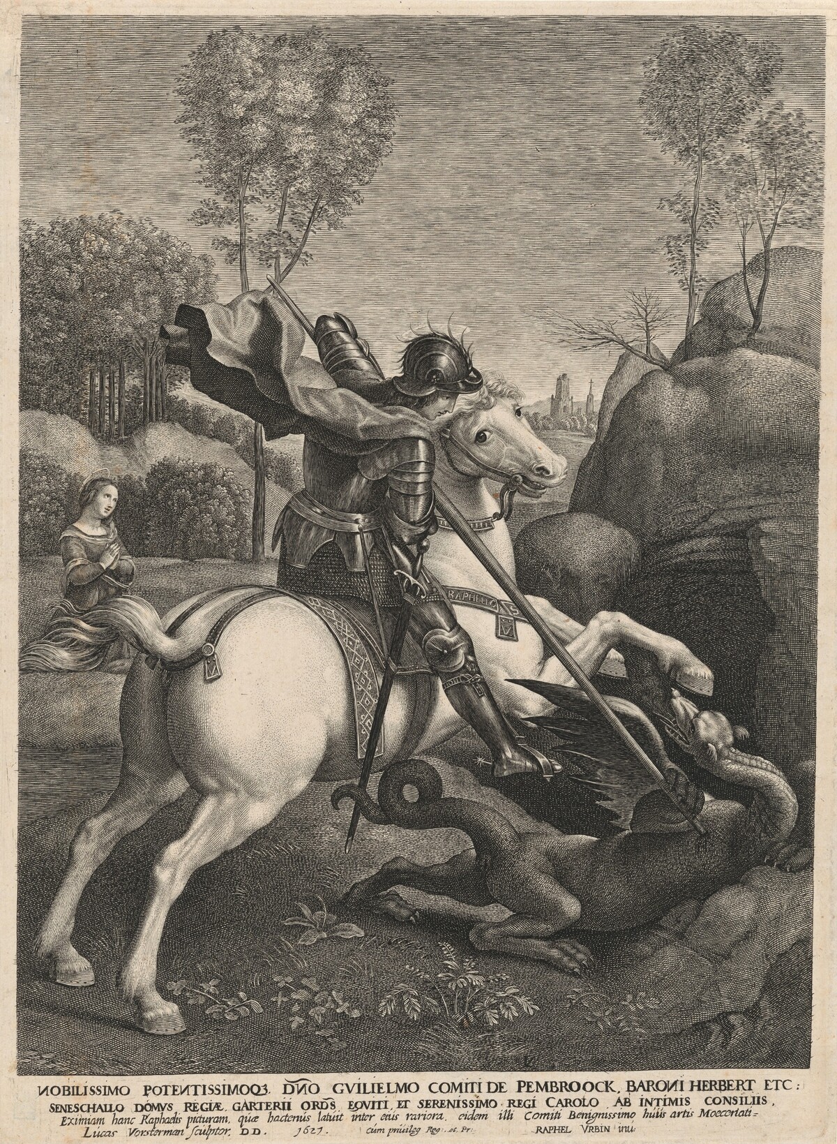 Saint George and the Dragon by Lucas Emil Vorsterman, after Raphael