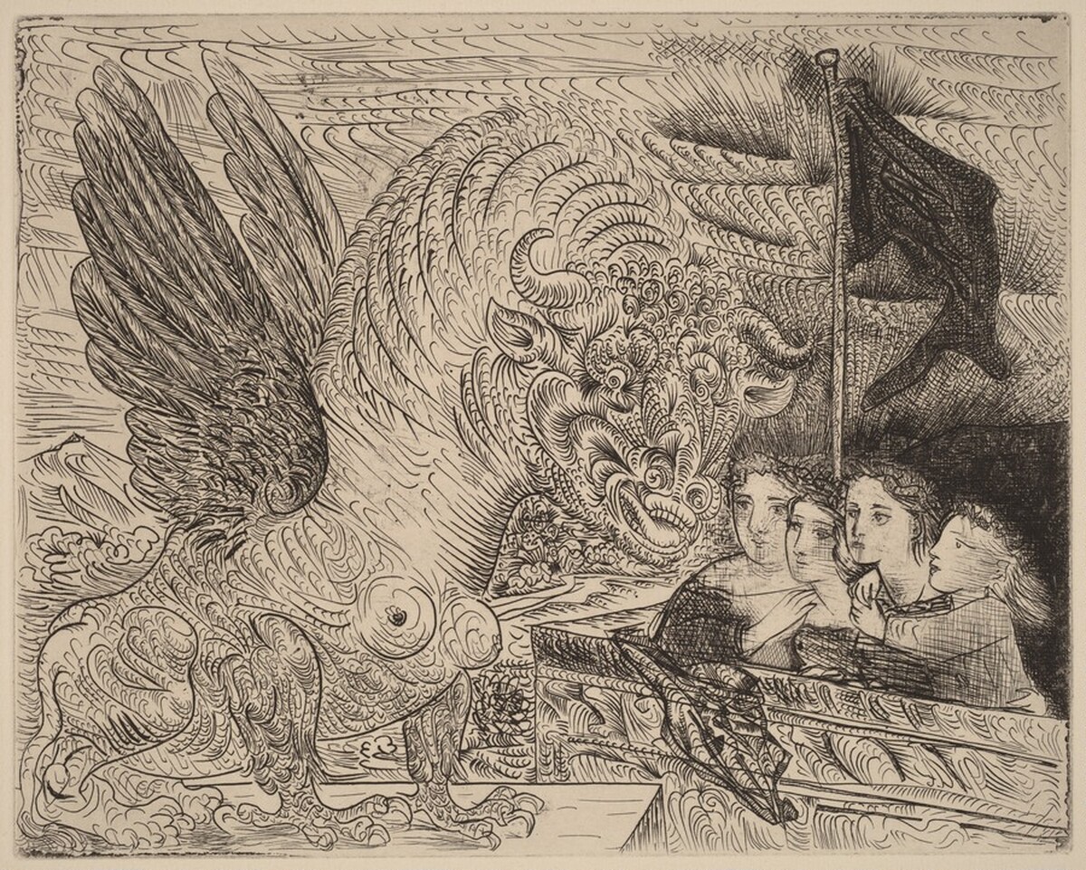 Winged Bull Watched by Four Children (Taureau ailé contemplé par quatre enfants) by Pablo Picasso