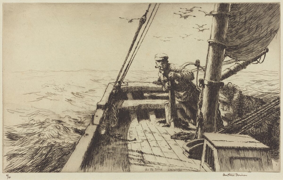 At the Tiller by Arthur Briscoe