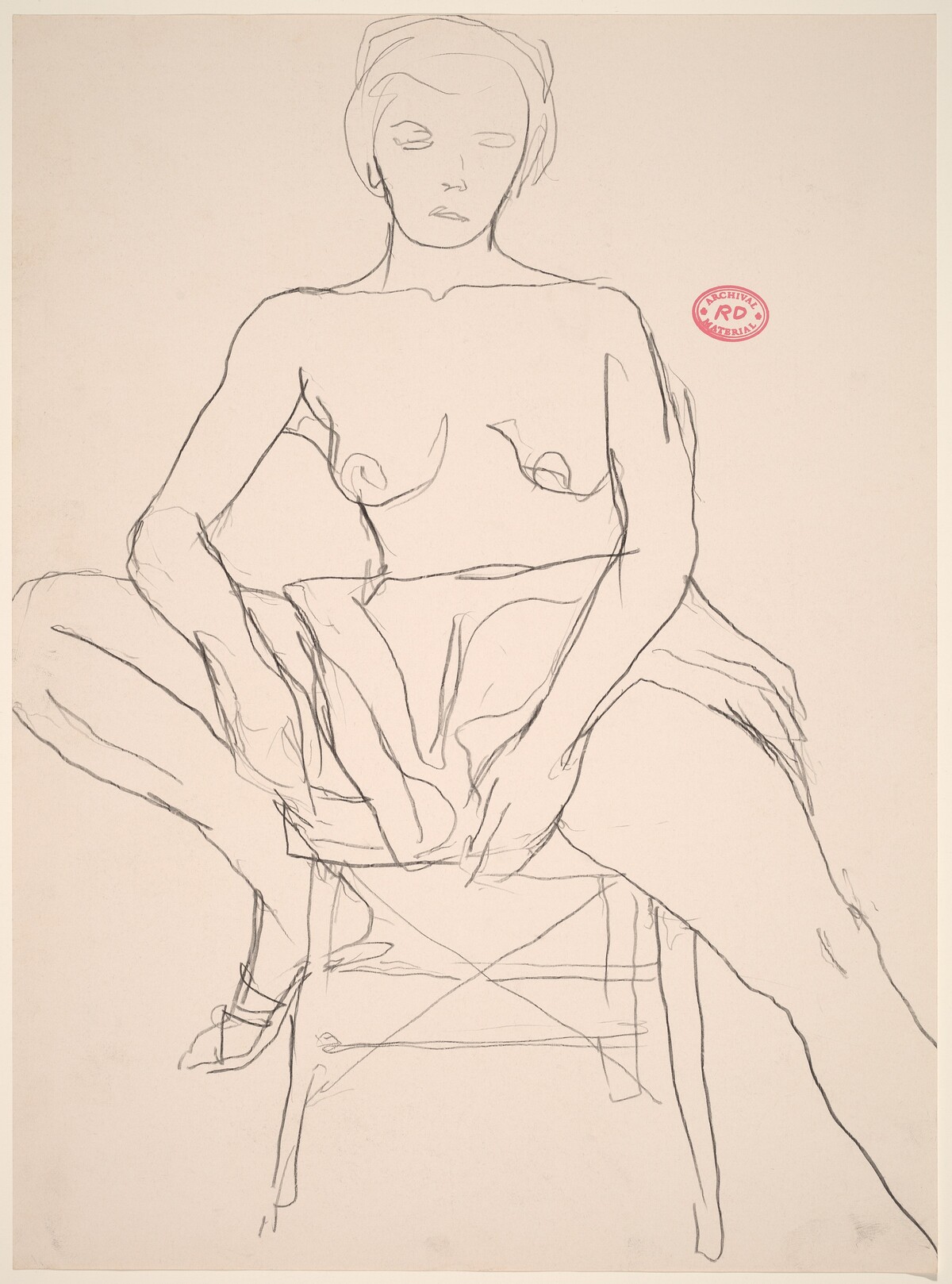Untitled [shirtless model on a stool] by Richard Diebenkorn
