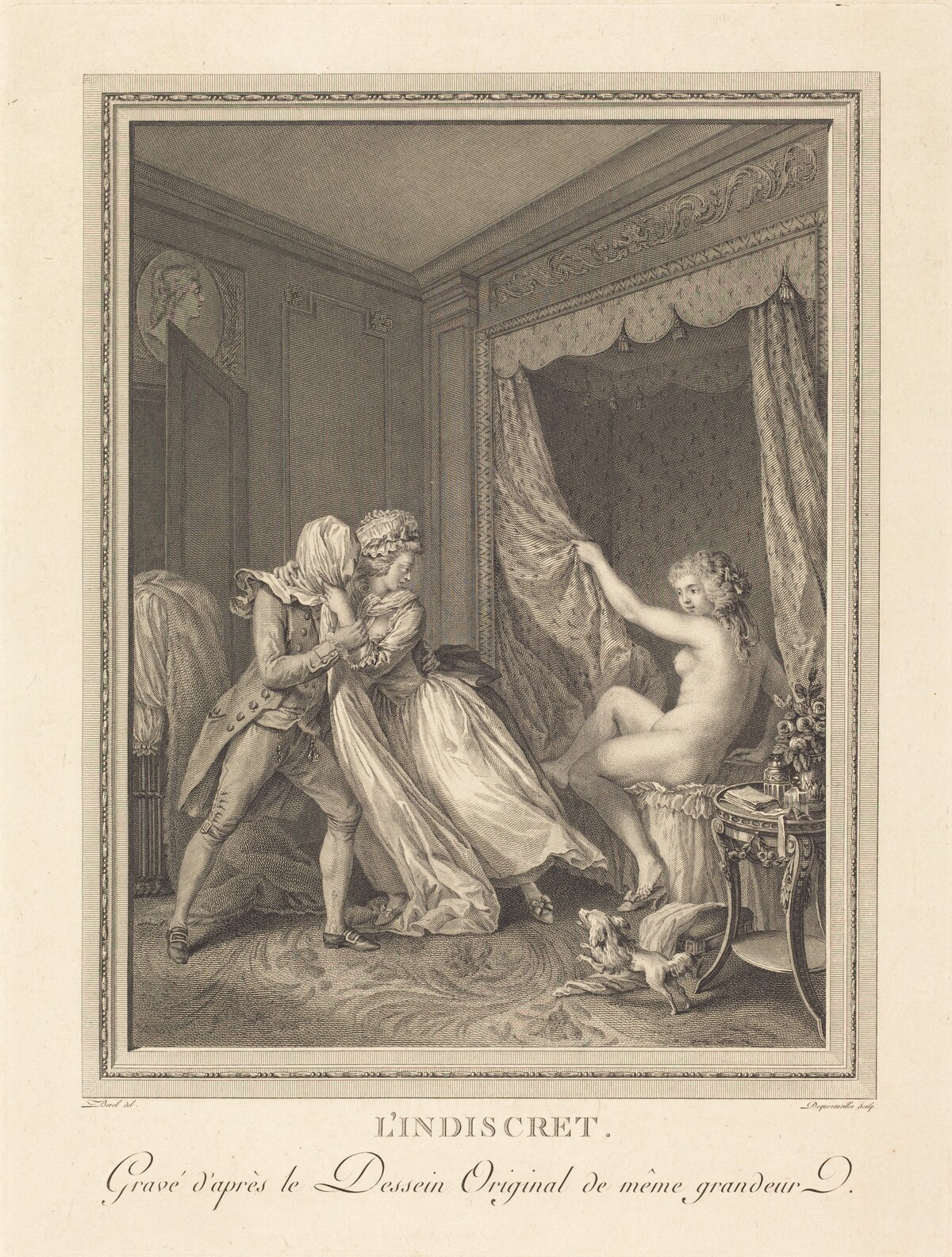 L'Indiscret by Francois-Nicolas-Barthelemy Dequevauviller after Antoine Borel