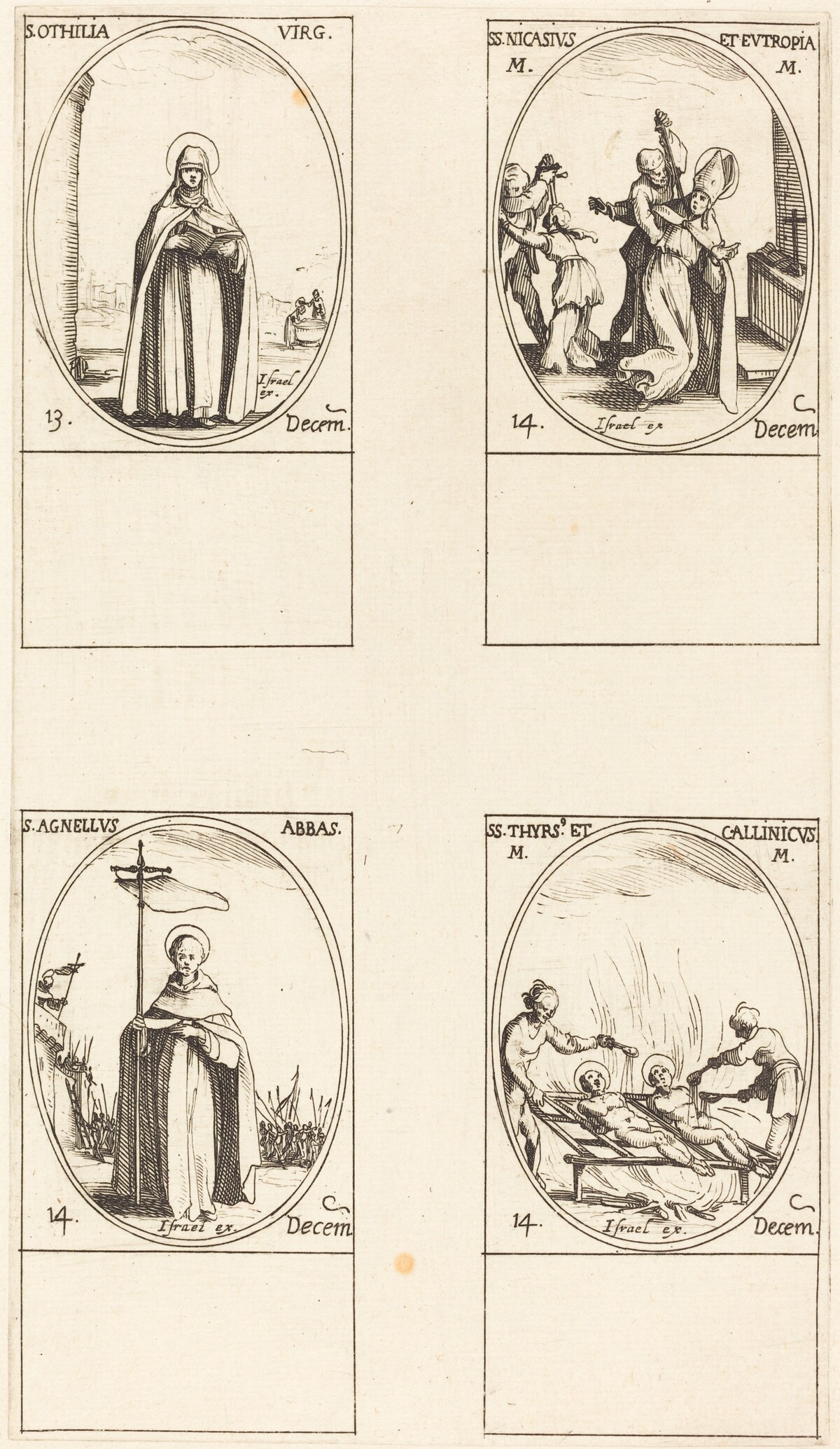 St. Othilia; Sts. Nicasius & Eutropia; St. Agnelus; Sts. Thyrsus & Callinicus by Jacques Callot