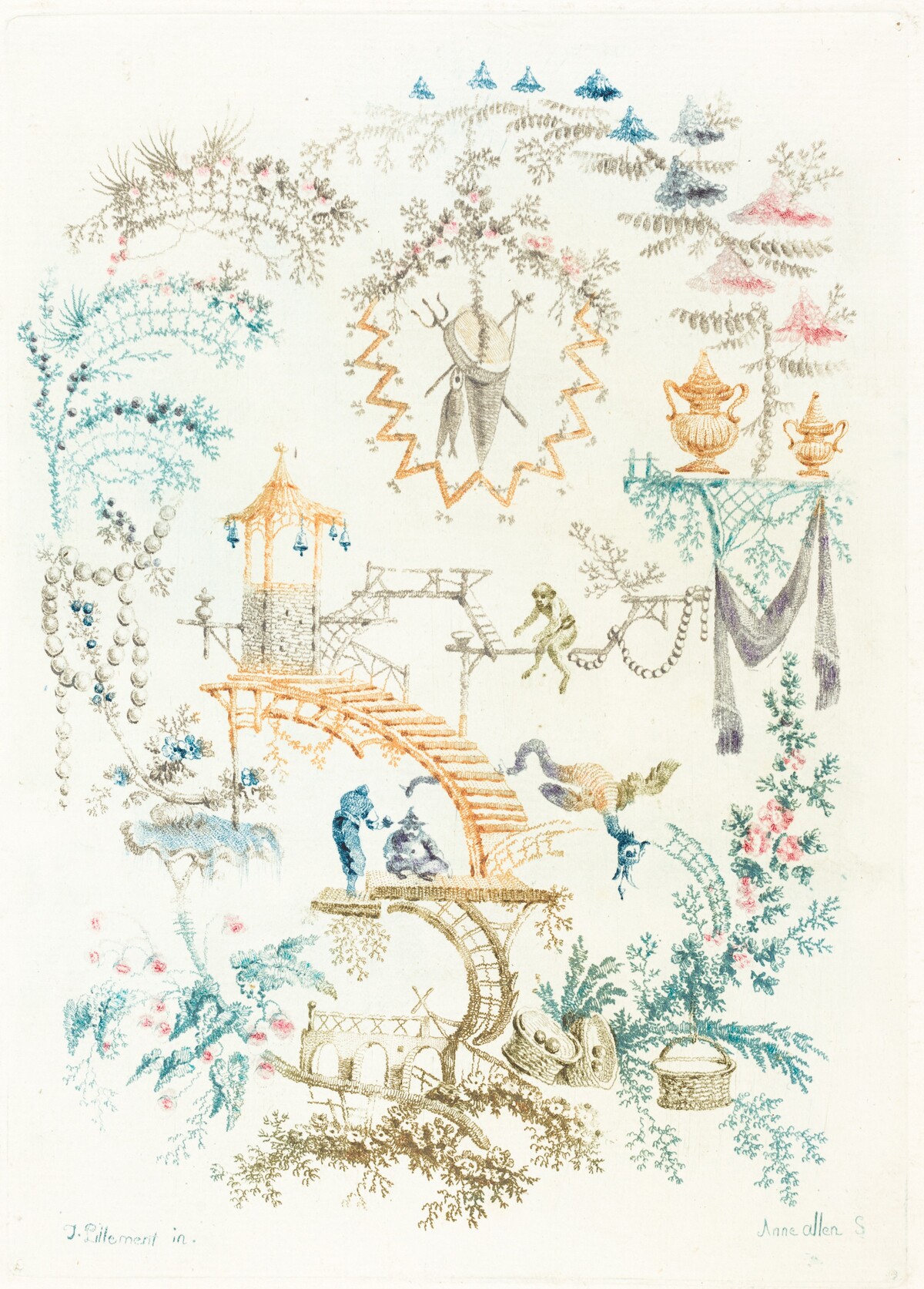 Arabesque with a Monkey by Anne Allen after Jean-Baptiste Pillement