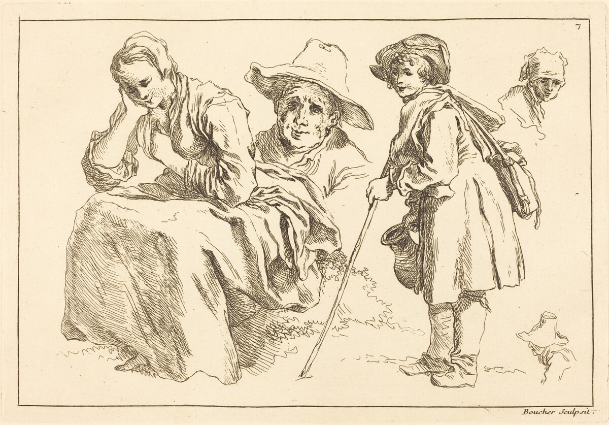 Figure Studies including  Standing Boy Holding a Pitcher by François Boucher after Abraham Bloemaert