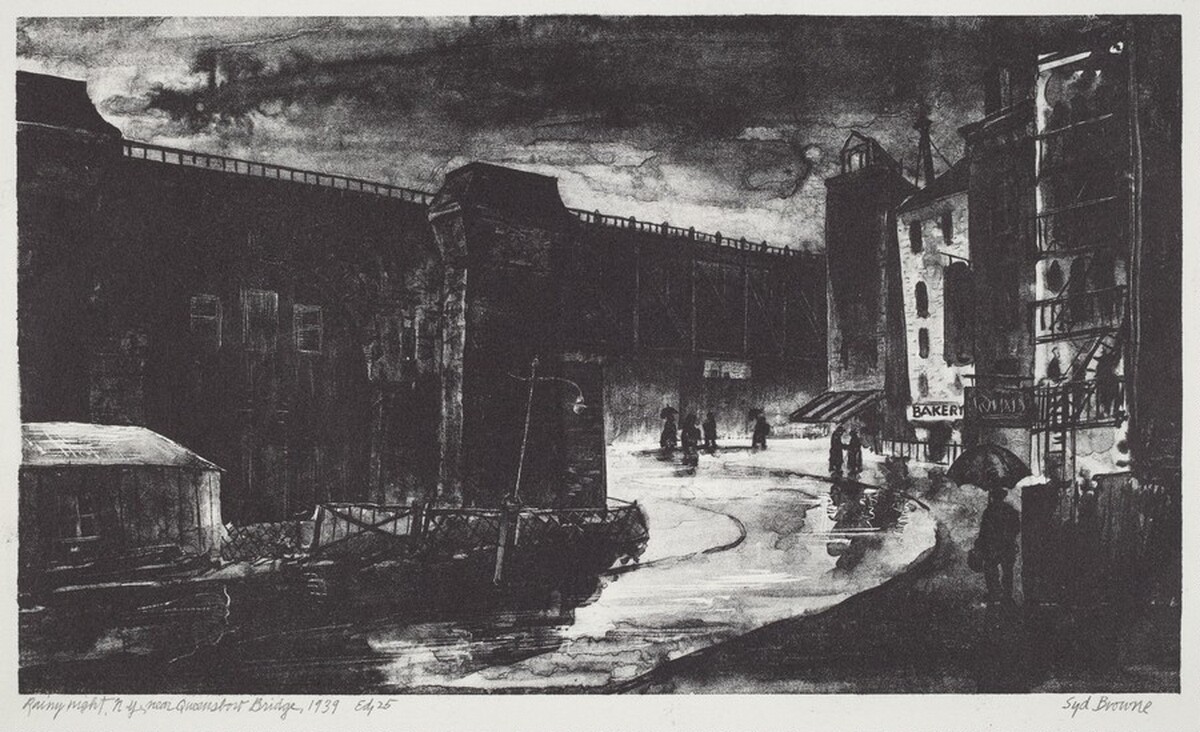 Rainy Night, N.Y. near Queensboro Bridge by Syd J. Browne