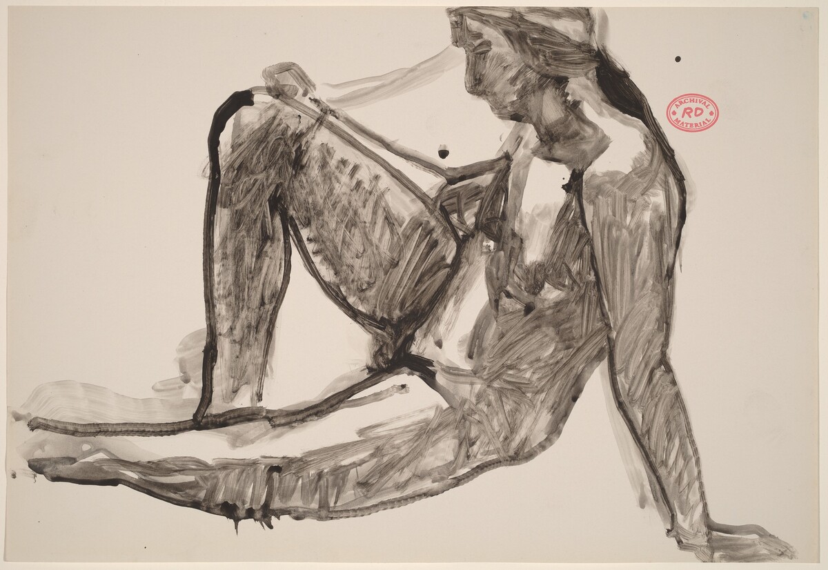 Untitled [side view of seated nude leaning back on her left arm] by Richard Diebenkorn