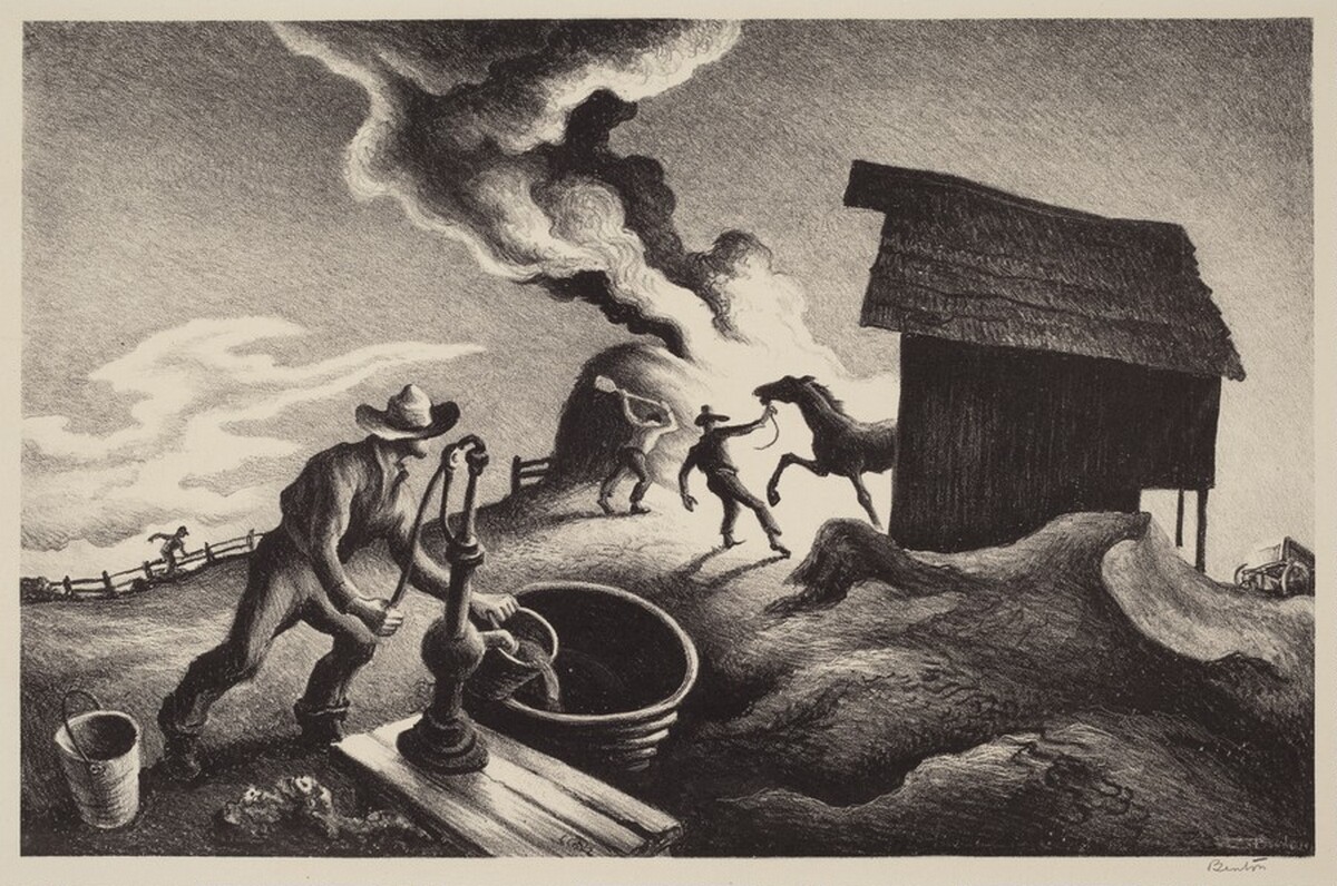 Fire in the Barnyard by Thomas Hart Benton