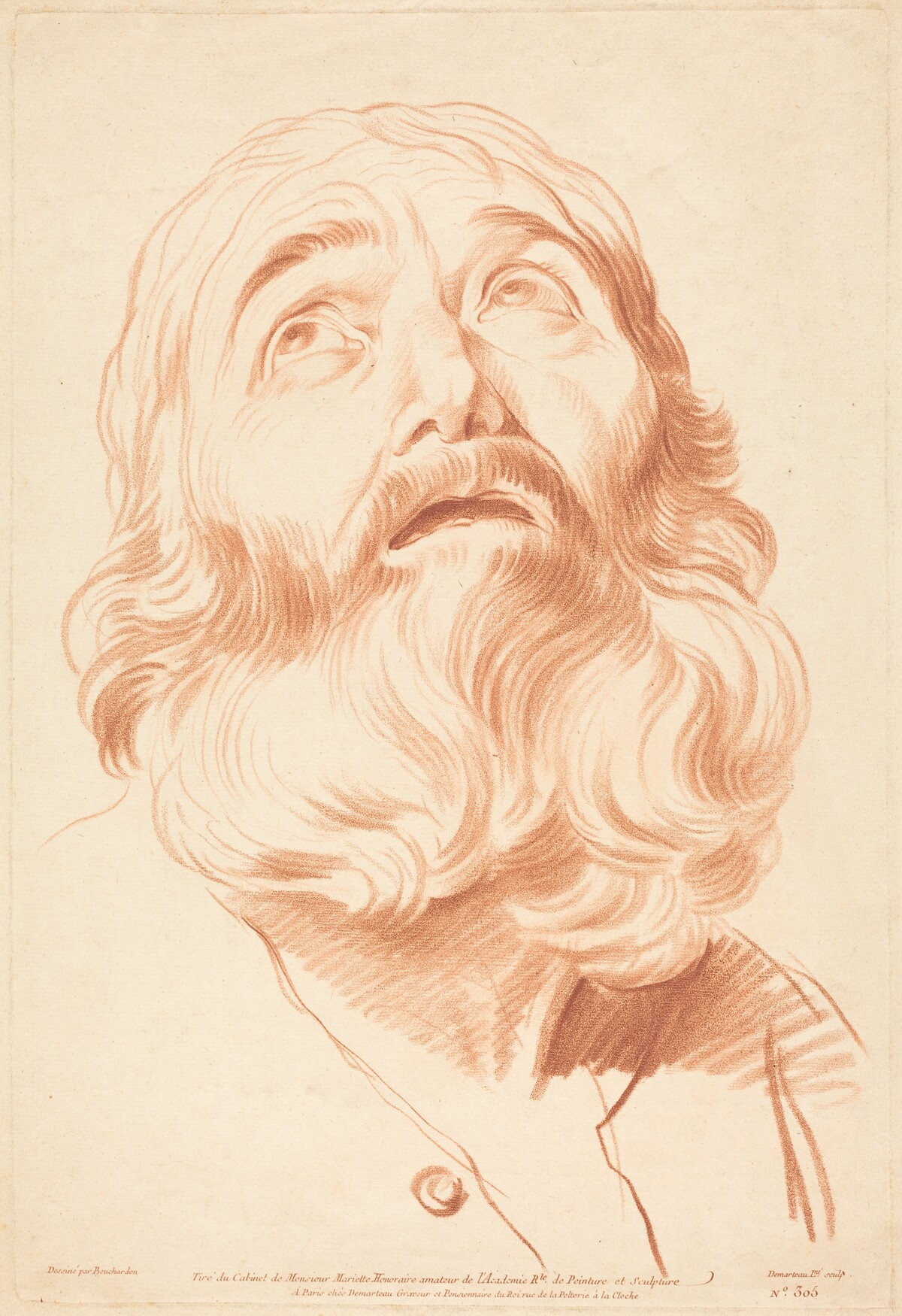Head of a Man by Gilles Demarteau, the Elder after Edme Bouchardon