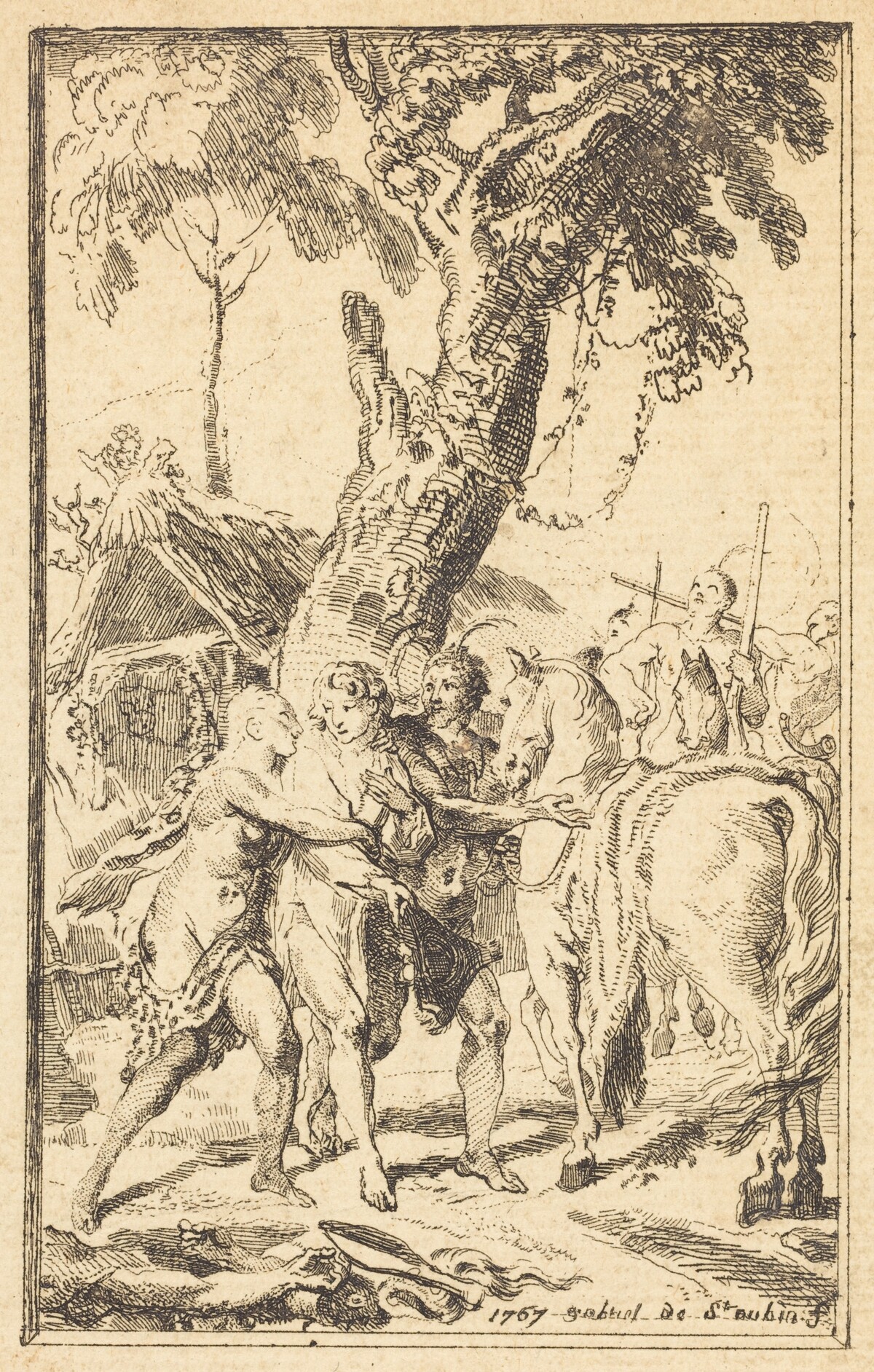 Flight of M. de Belle-Isle, Prisoner with theAttakapas [right] by Gabriel Jacques de Saint-Aubin