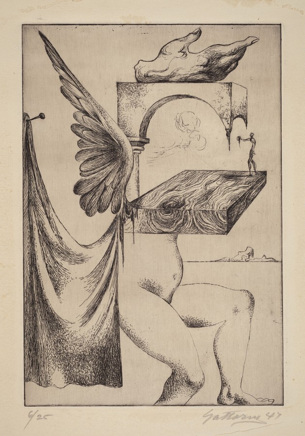 Untitled [Surrealist Woman With Wings And Portico-Head] by Unknown