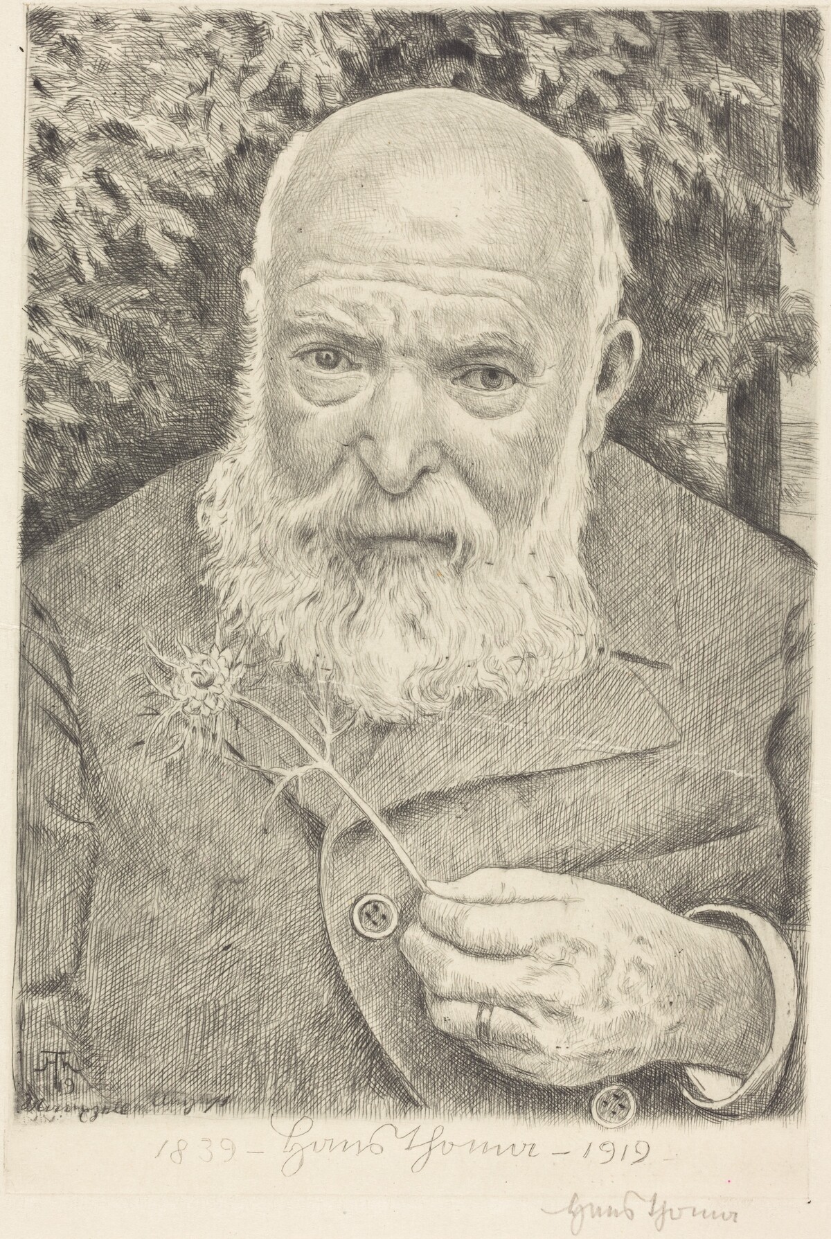 Self-Portrait VI with Flower by Hans Thoma