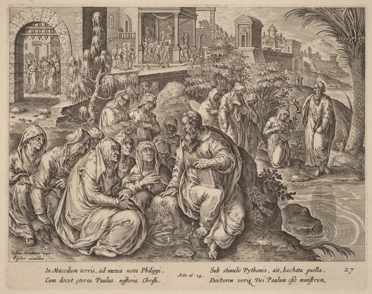 Saint Paul Speaks to the Women of Philippi by a River by Philip Galle after Jan van der Straet