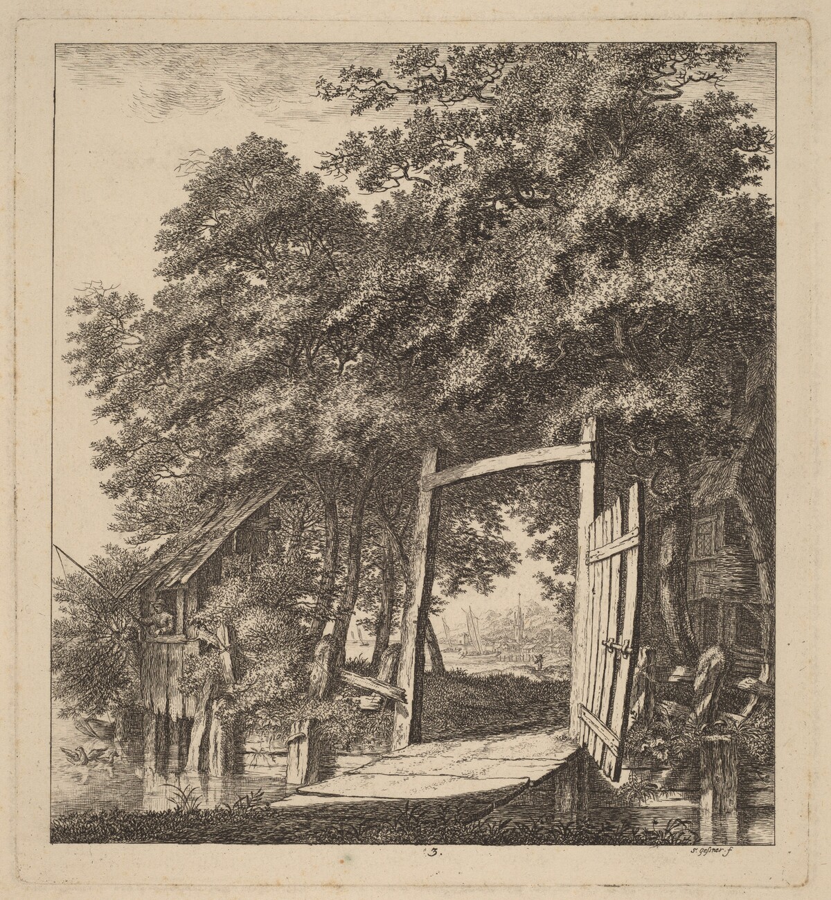 A Rustic Gate beside a Lake by Salomon Gessner