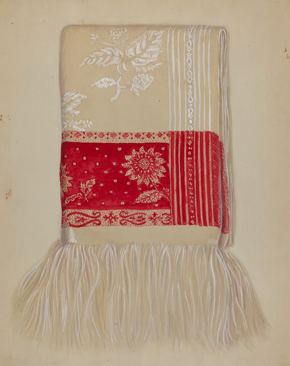 Linen - Red Border with Sunflower by Eva Wilson