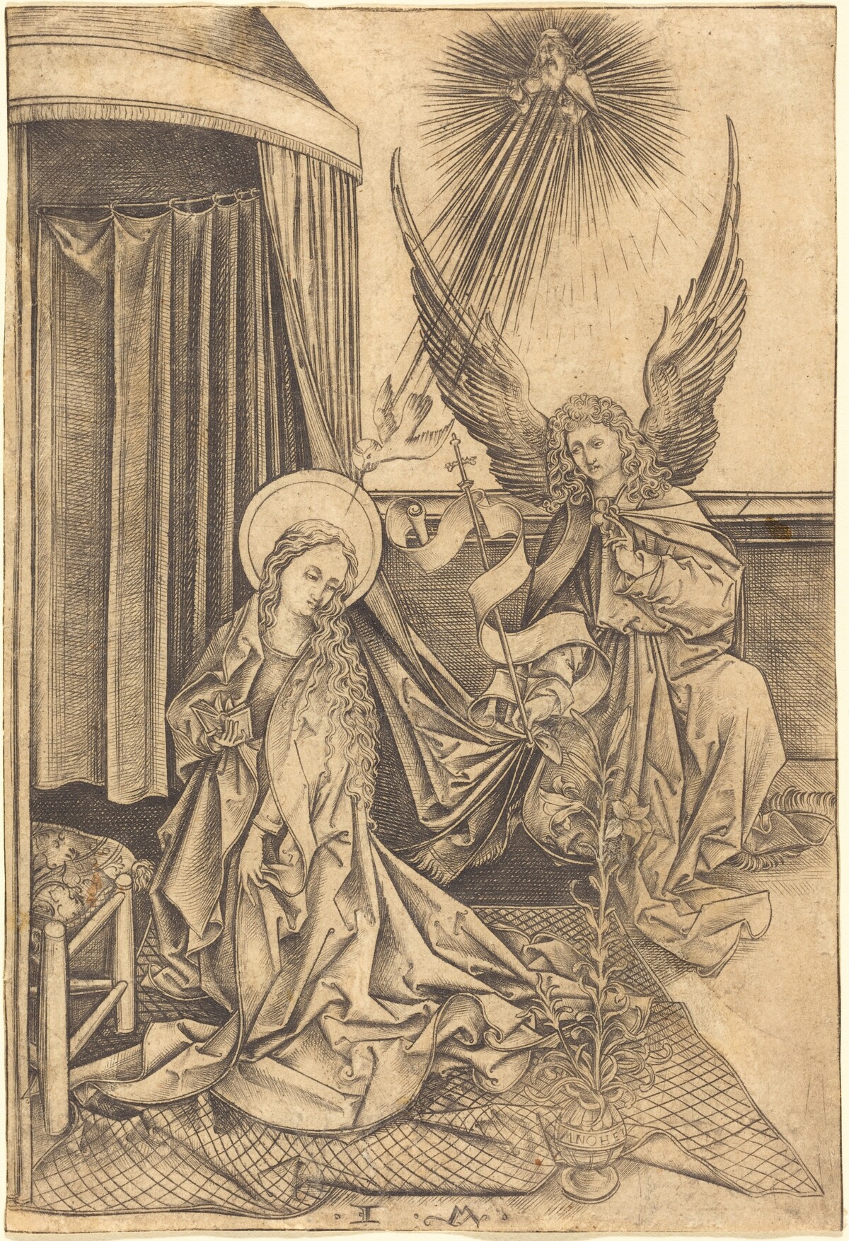 The Annunciation by Israhel van Meckenem after Martin Schongauer