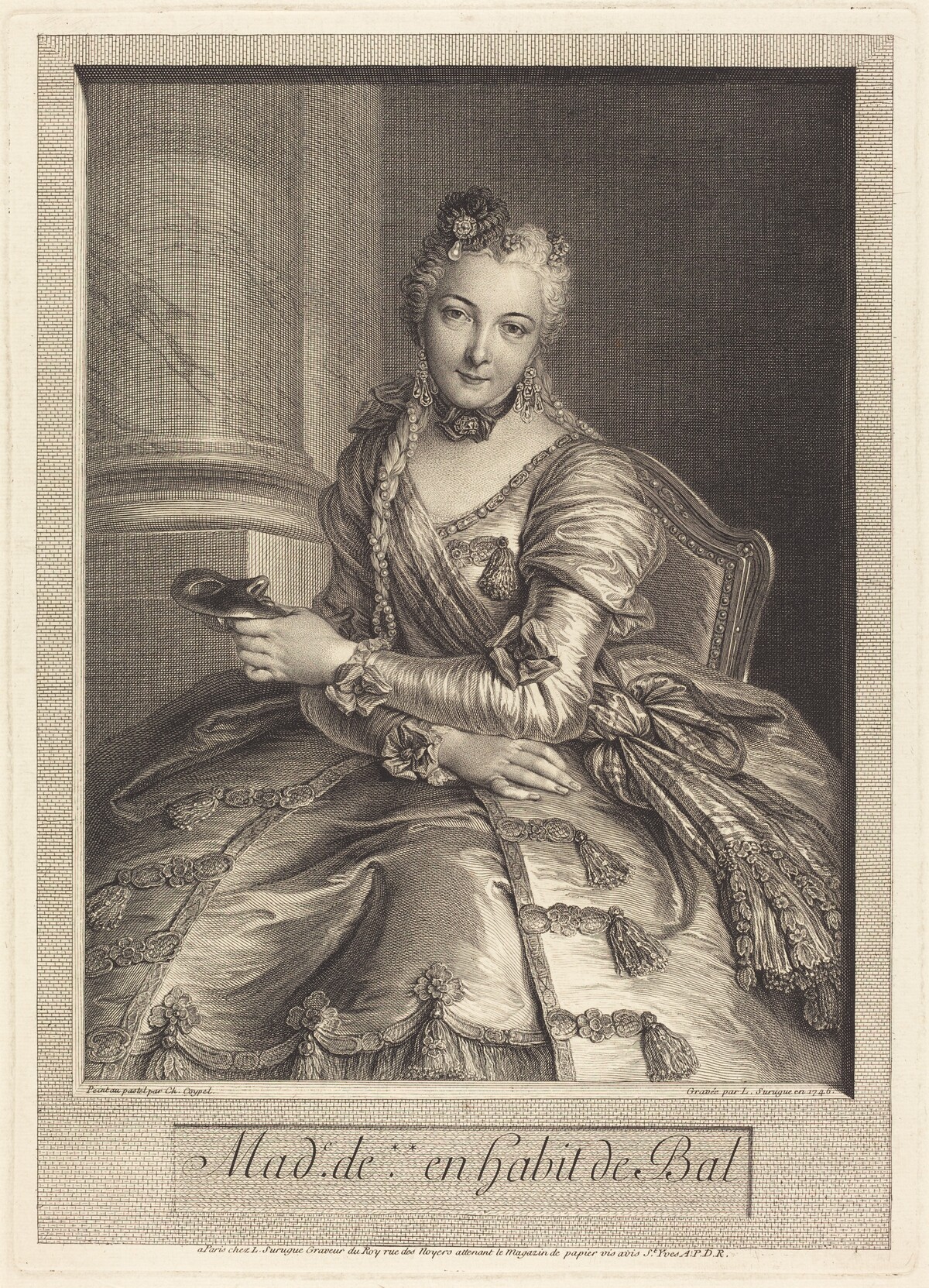 Mme. de M ... en habit de bal by Pierre Louis de Surugue after Charles-Antoine Coypel