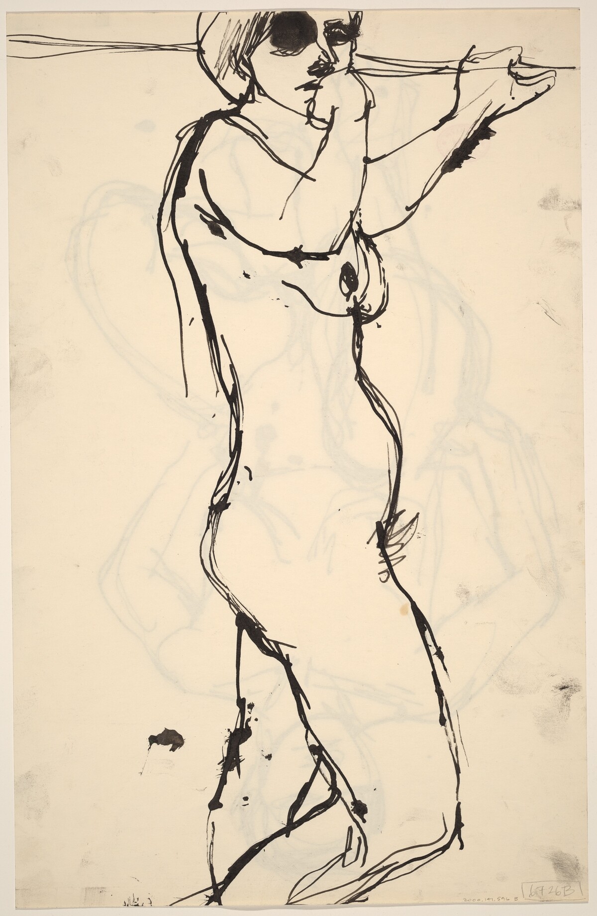 Untitled [standing nude holding a support with her left hand] [verso] by Richard Diebenkorn