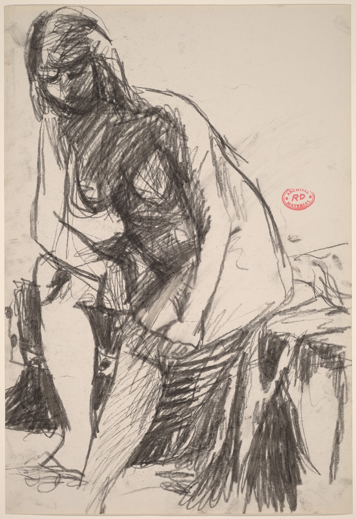Untitled [female nude seated on a draped stool and leaning forward] by Richard Diebenkorn
