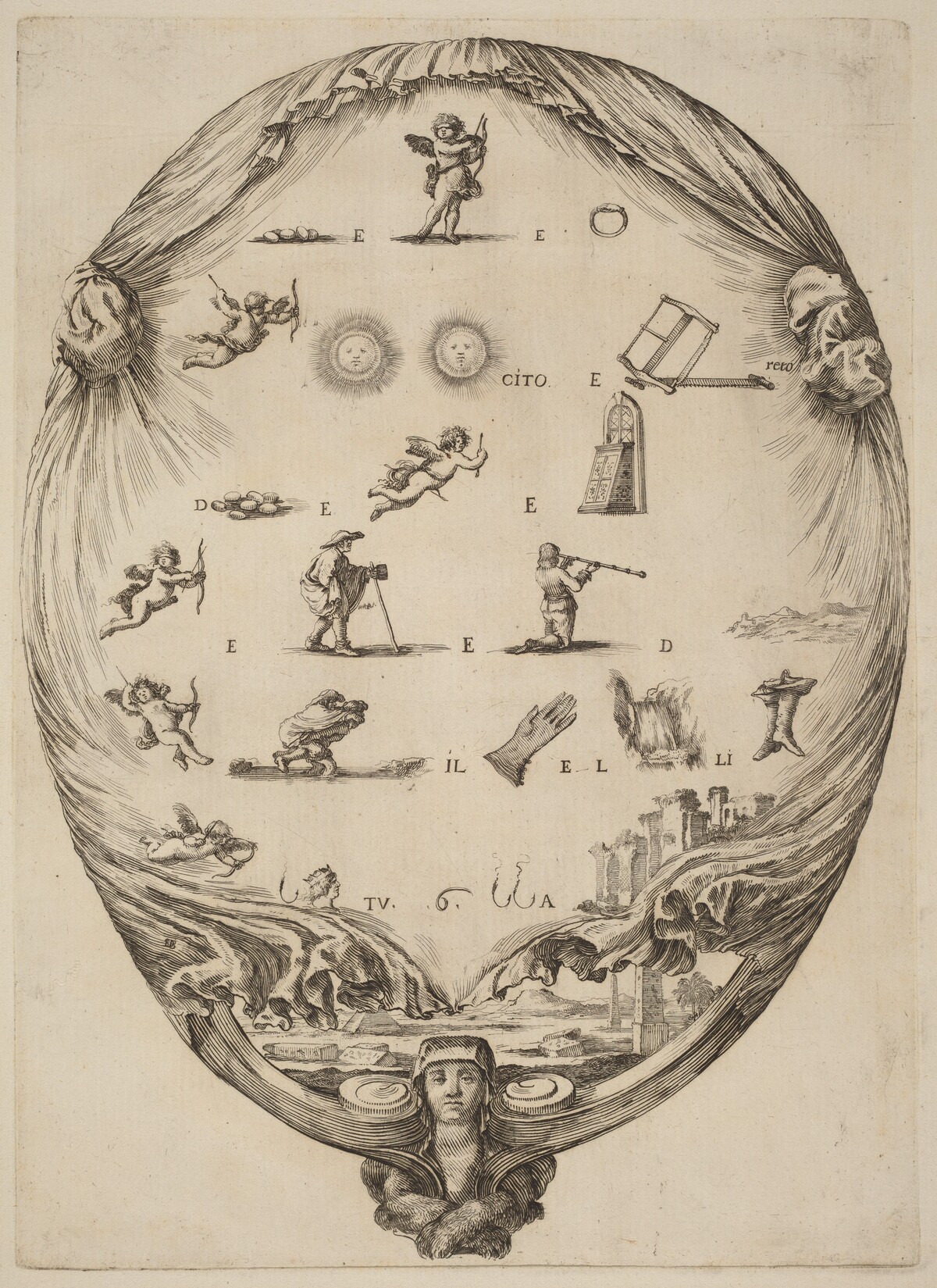 Screen Depicting the Italian Rebus of Love by Stefano Della Bella