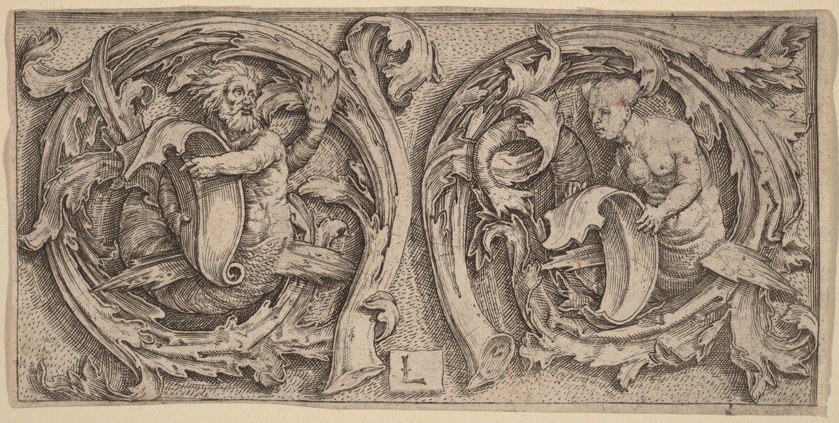 Triton and Siren in Tendrils by Lucas van Leyden