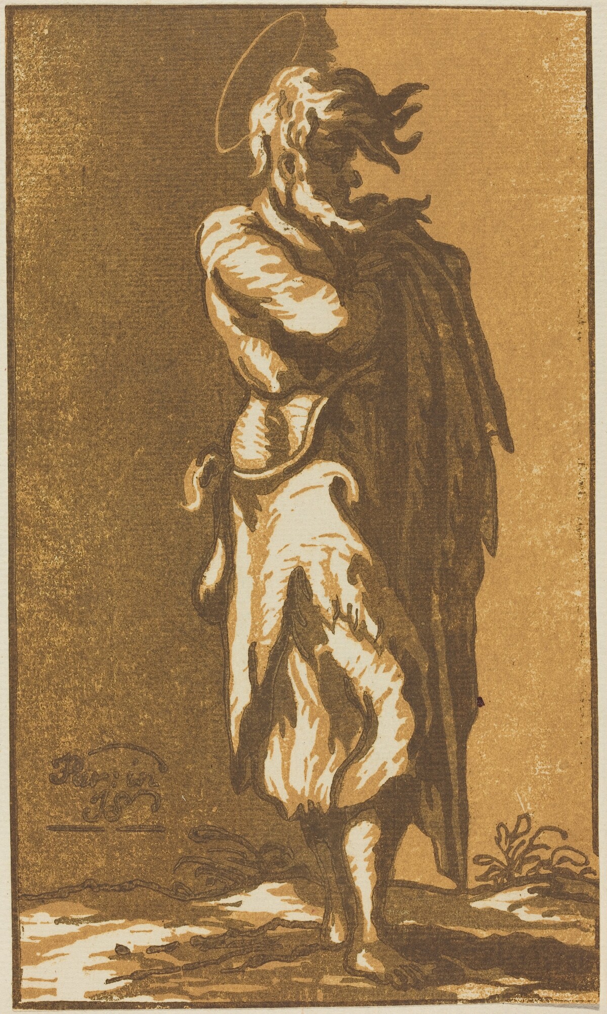 Male Saint Standing with Folded Arms, Facing to the Right by John Skippe after Parmigianino