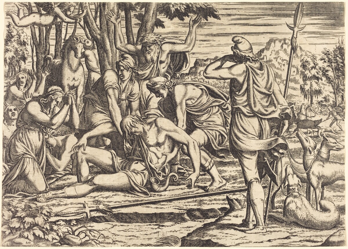 The Death of Adonis by Léon Davent after Luca Penni