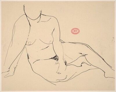 Untitled [seated female nude with right arm draped]