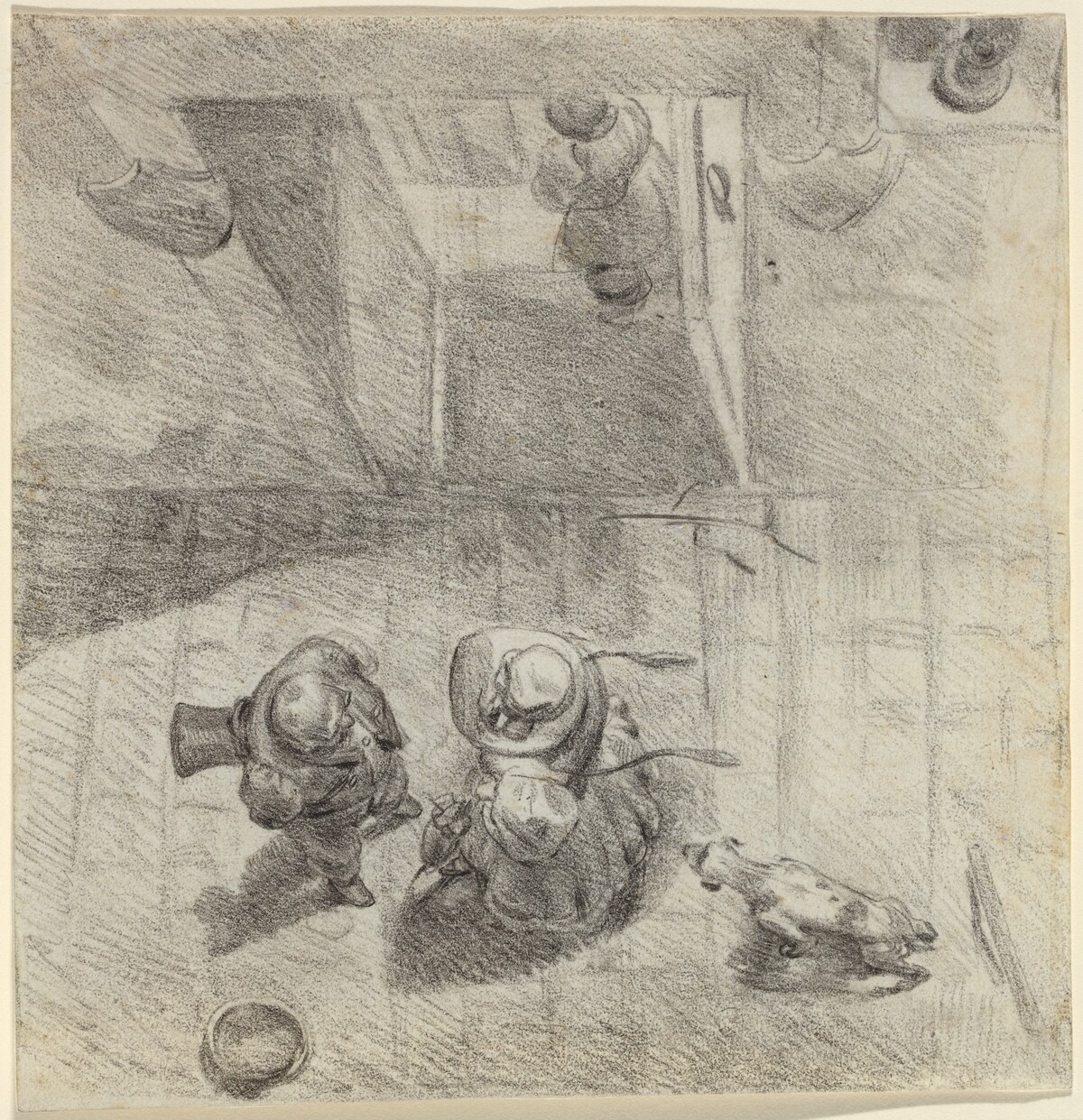 Bird's Eye View of a Man and Woman Conversing by Jean-Ignace-Isidore Grandville