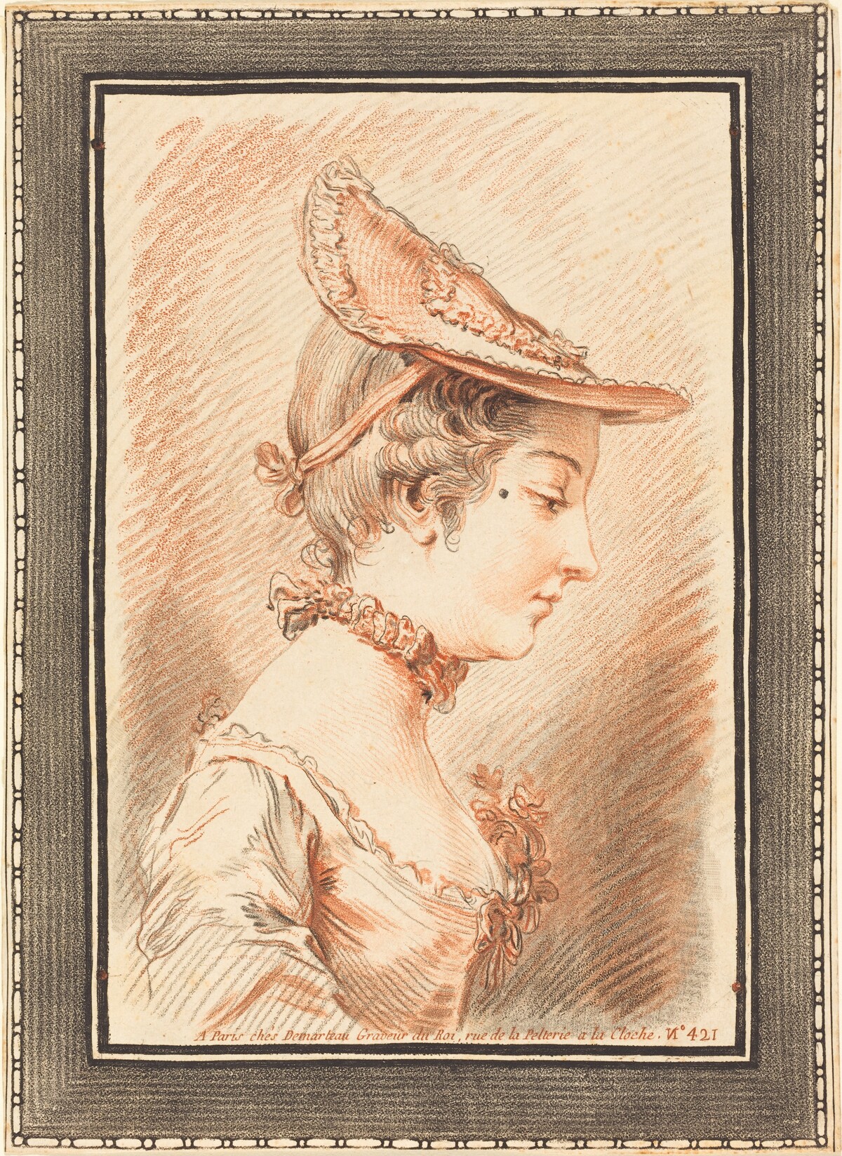 Head of a Young Woman by Gilles Demarteau, the Elder after Jean-Martial Fredou