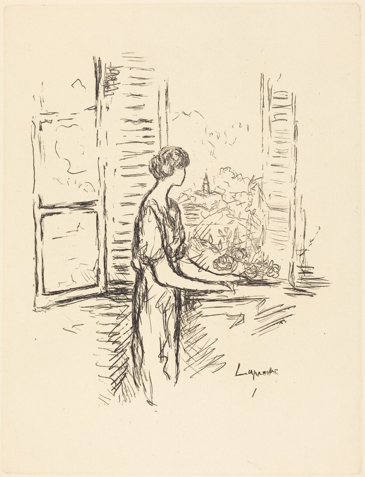 Woman Standing by an Open Window by Pierre Laprade
