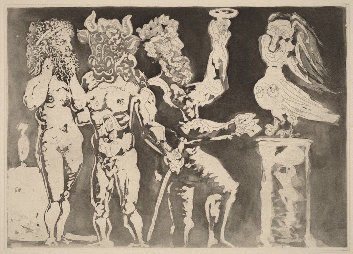 Masked Persons and Female Bird (Personnages masqués et femme oiseau) by Pablo Picasso