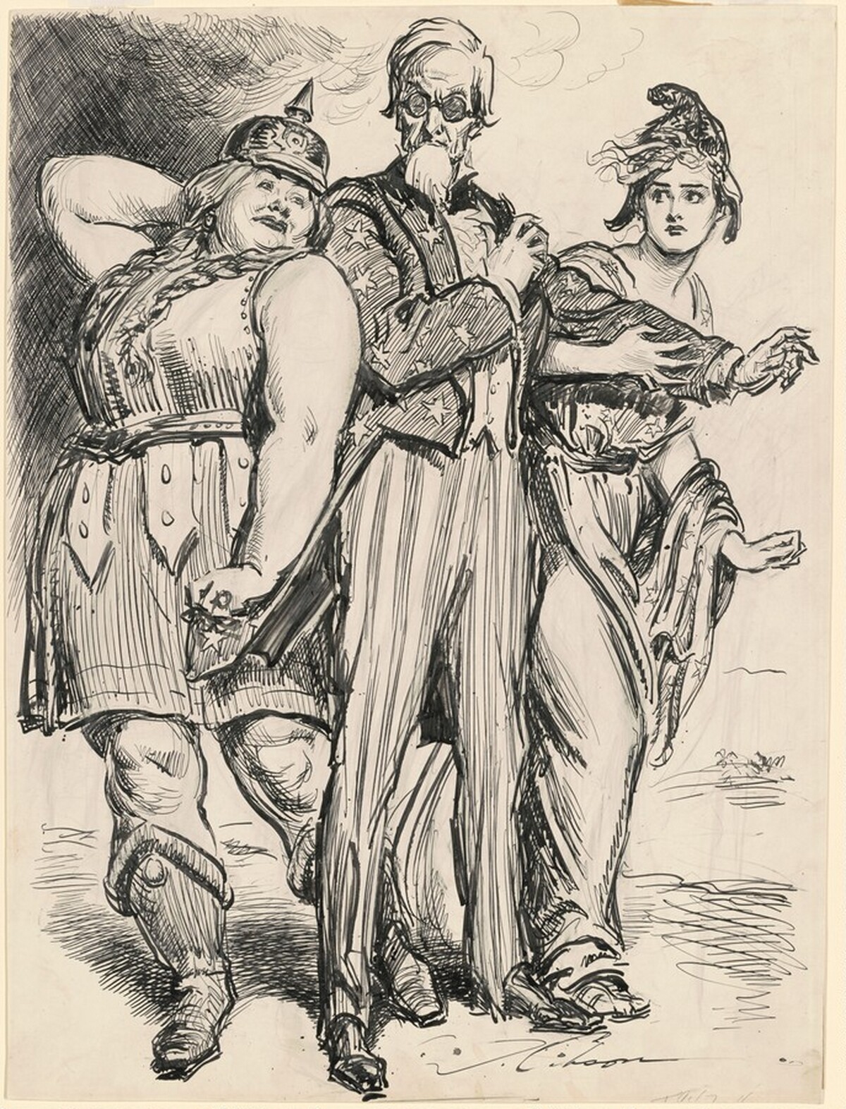 Uncle Sam Shielding France from Germania by Charles Dana Gibson