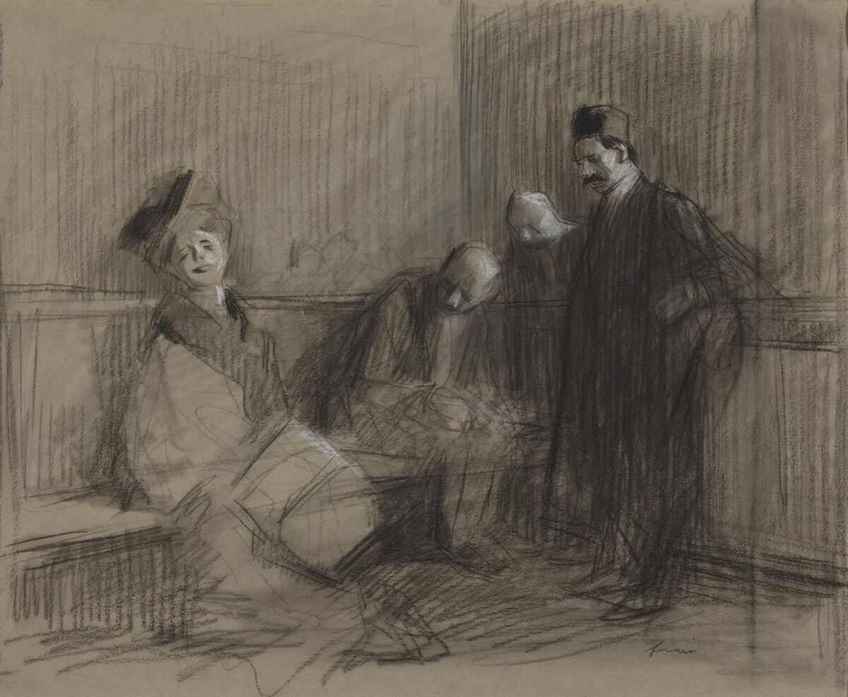 a) The Accused (recto); b) Study for The Accused (verso) by Jean-Louis Forain