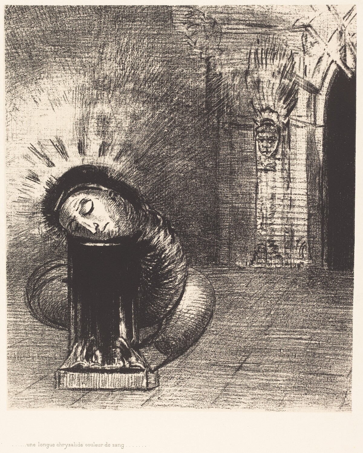 Une longue chrysalide couleur de sang (A longchrysalis, the color of blood) by Odilon Redon