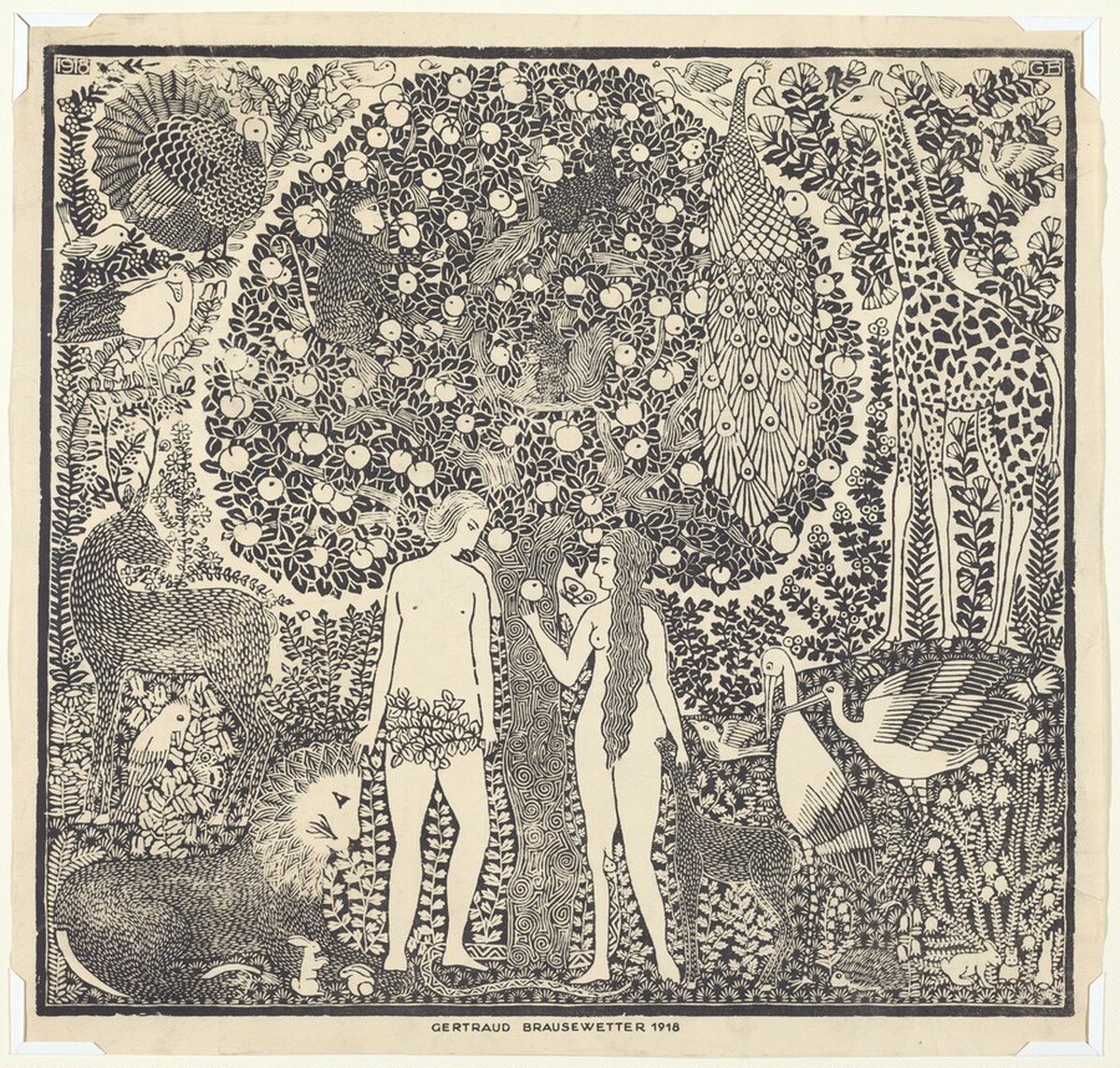 Adam and Eve in the Garden of Eden by Gertraud Brausewetter