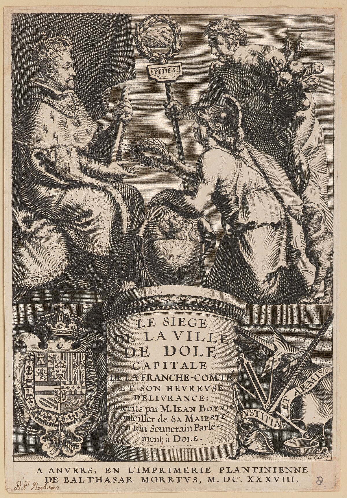 Title Page for Jean Boyvin, Le Siege de la Ville de Dole by Cornelis Galle I after Erasmus Quellinus II after Sir Peter Paul Rubens