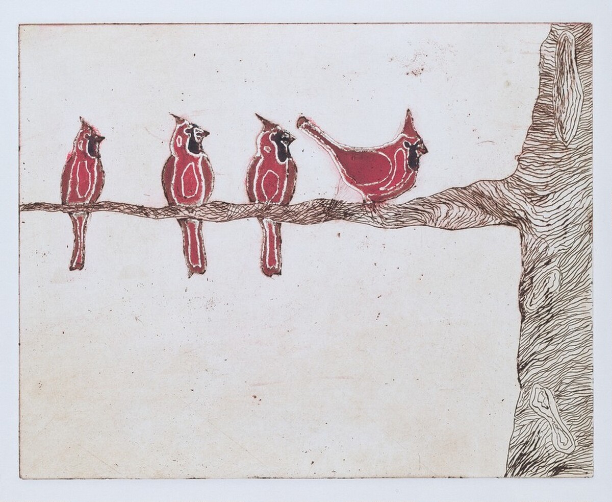 Four Cardinals on a Branch by Joan Rosenwald Scott