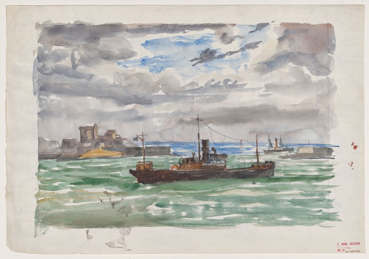 Ship in a Harbor [recto] by Reginald Marsh