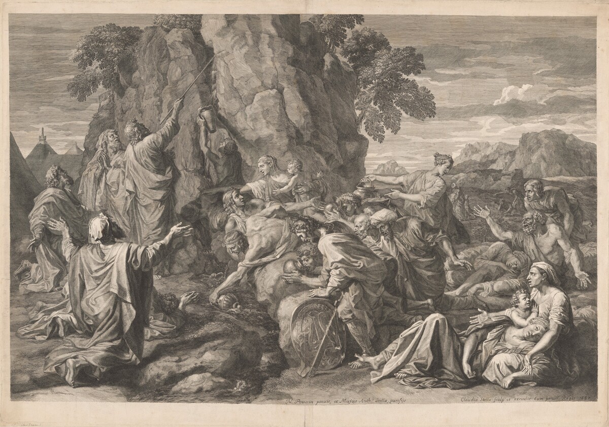Moses Striking the Rock by Claudine Bouzonnet-Stella, after Nicolas Poussin
