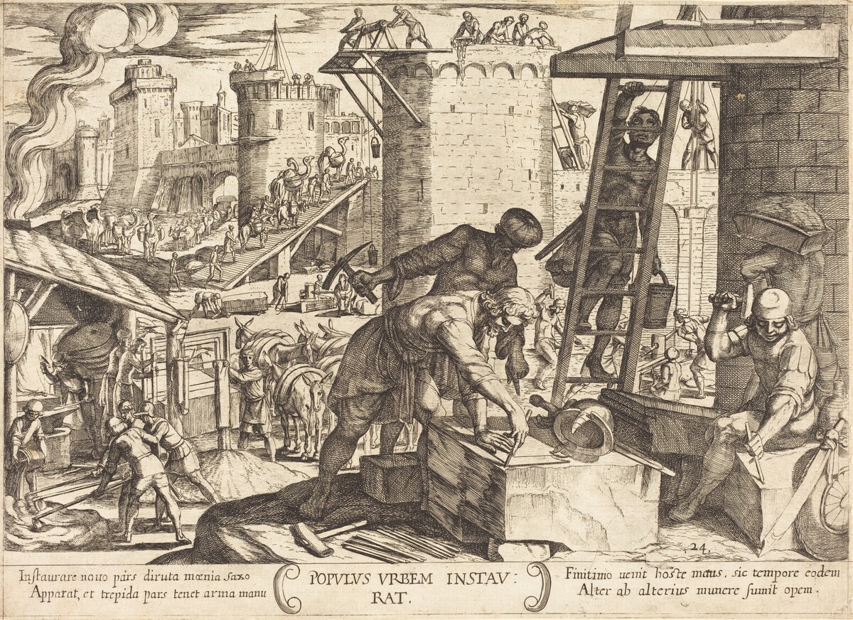 The Israelites Rebuilding the Walls of Jerusalem by Antonio Tempesta