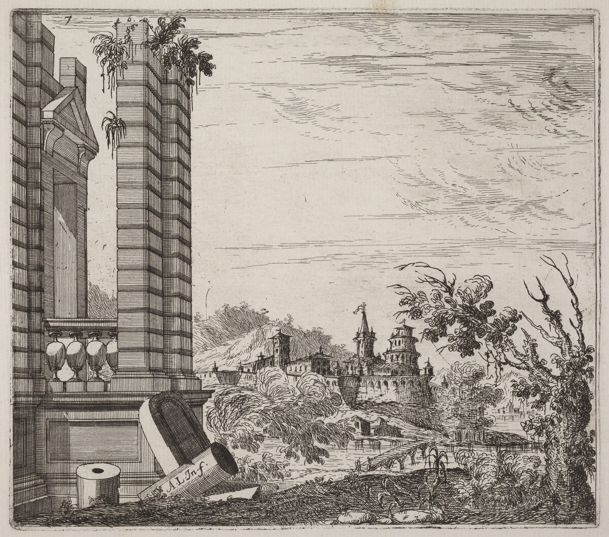 Fantastic River Landscape with Ruins and a Castle by Giuseppe Antonio Landi