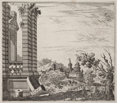 Fantastic River Landscape with Ruins and a Castle