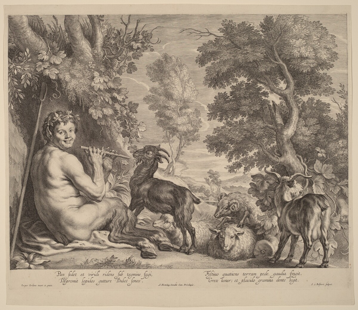 Pan Playing the Flute by Schelte Adams Bolswert after Jacob Jordaens