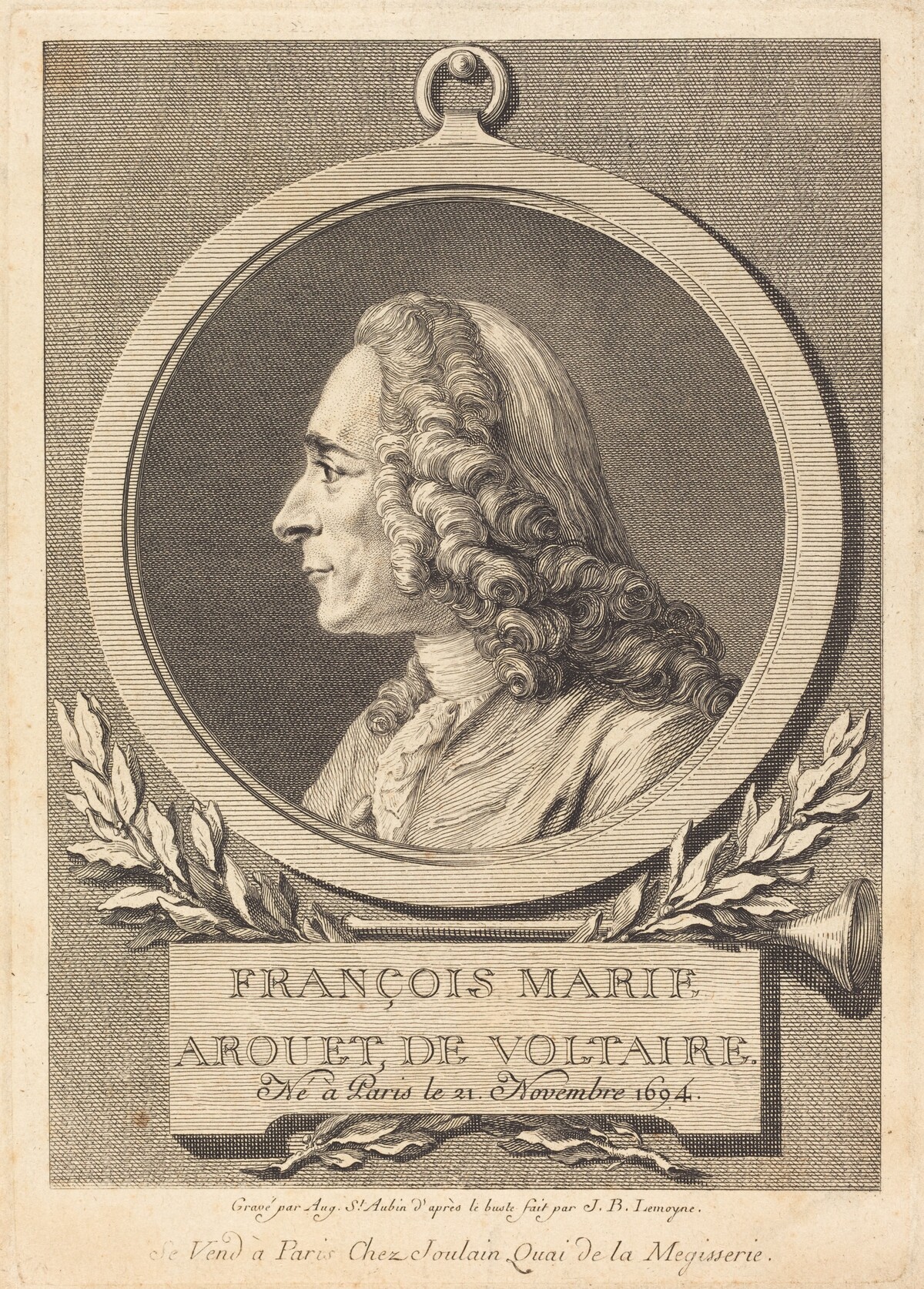 François Marie Arouet de Voltaire by Augustin de Saint-Aubin after Jean-Baptiste Lemoyne II