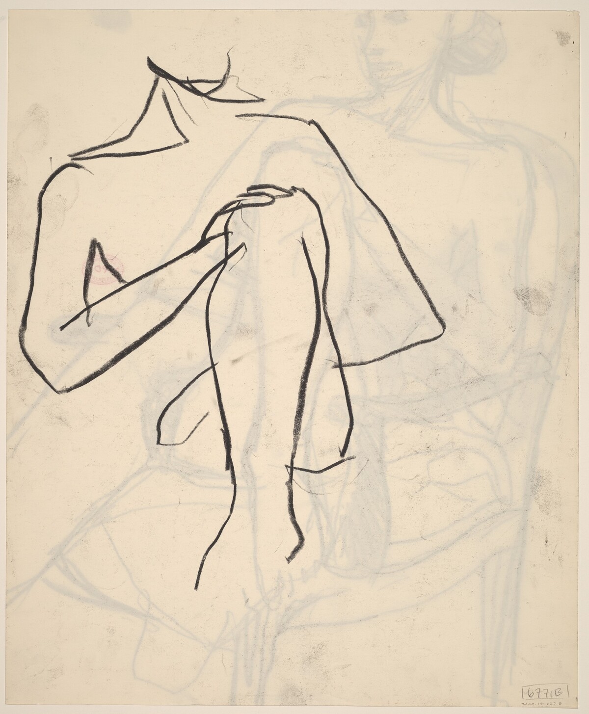 Untitled [detail of a model resting her hand on her knee] [verso] by Richard Diebenkorn
