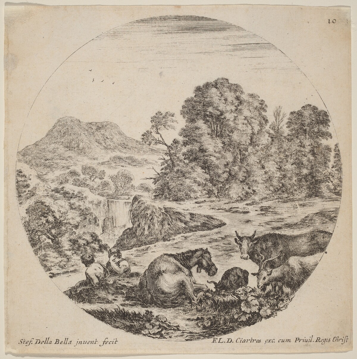 Landscape with Animals and Two Seated Shepherds by Stefano Della Bella