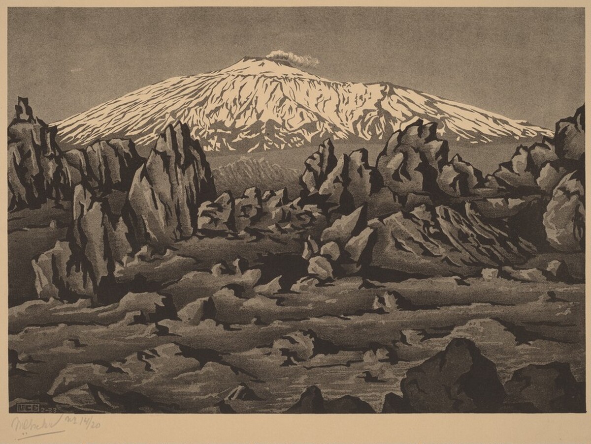 Mount Etna near Bronte, Sicily by M.C. Escher