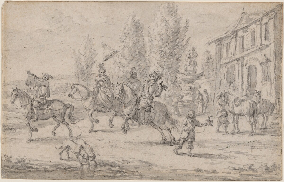 A Hawking Party Setting off from a Country House by Barend Gael