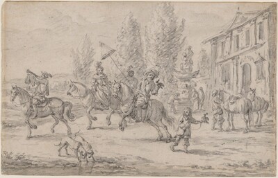 A Hawking Party Setting off from a Country House